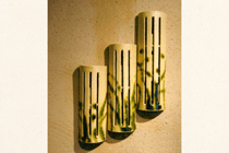 青山「ギャラリー酉福」個展で展示した黄瀬戸の陶の灯りの写真です